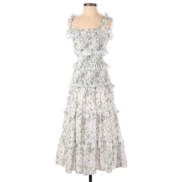 Antonio Melani Priya Floral Print Smocked Tiered Ruffle Voile Women’s Midi Dress - Picture 3 of 6